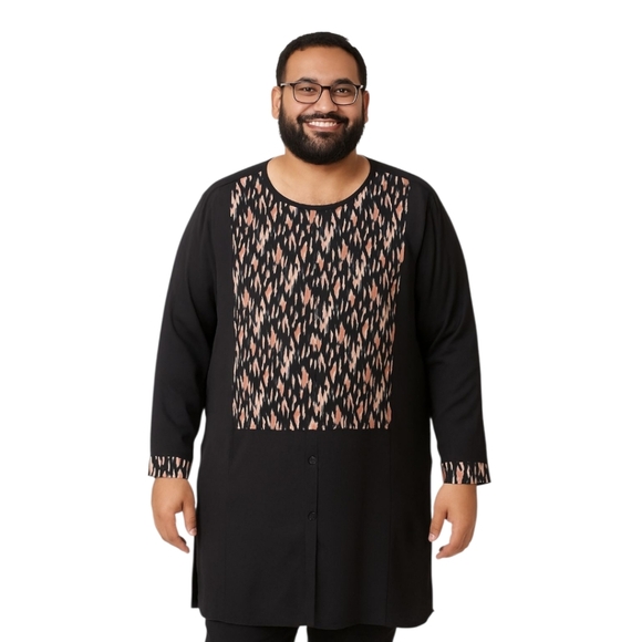 Black Kurta with Orange Detail Size 4X NWOT - Picture 1 of 7